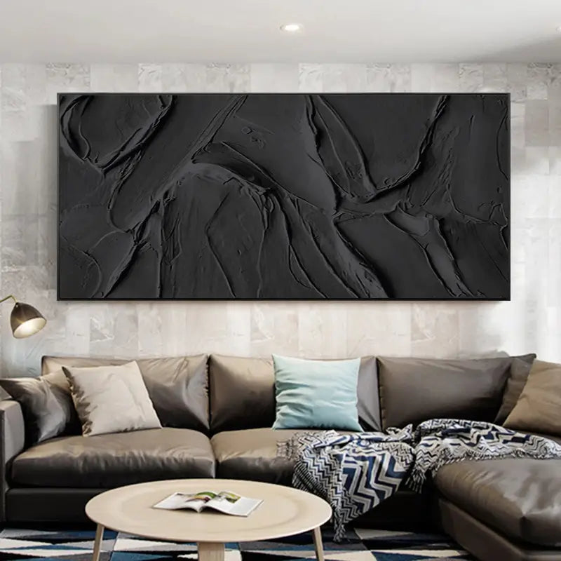 Black Plaster Art Minimalist Textured Painting #MZ020