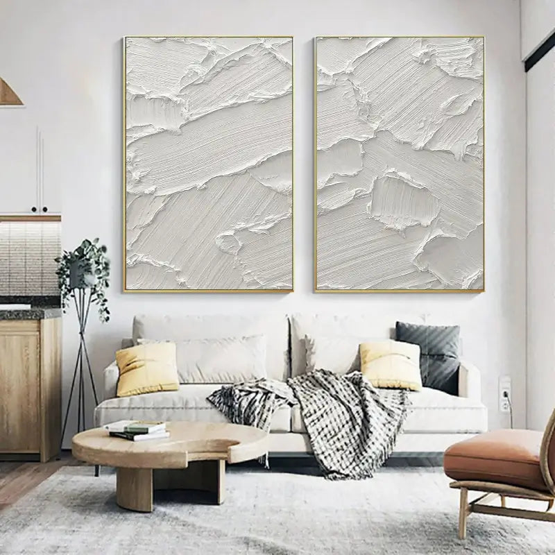 White Minimalist Textured Paintings Canvas Set of 2 #MM051