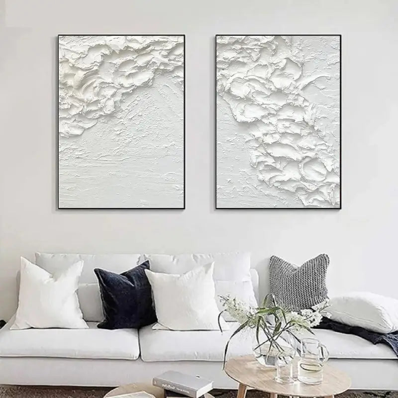 White Minimalist Textured Paintings Canvas Set of 2 #MM061
