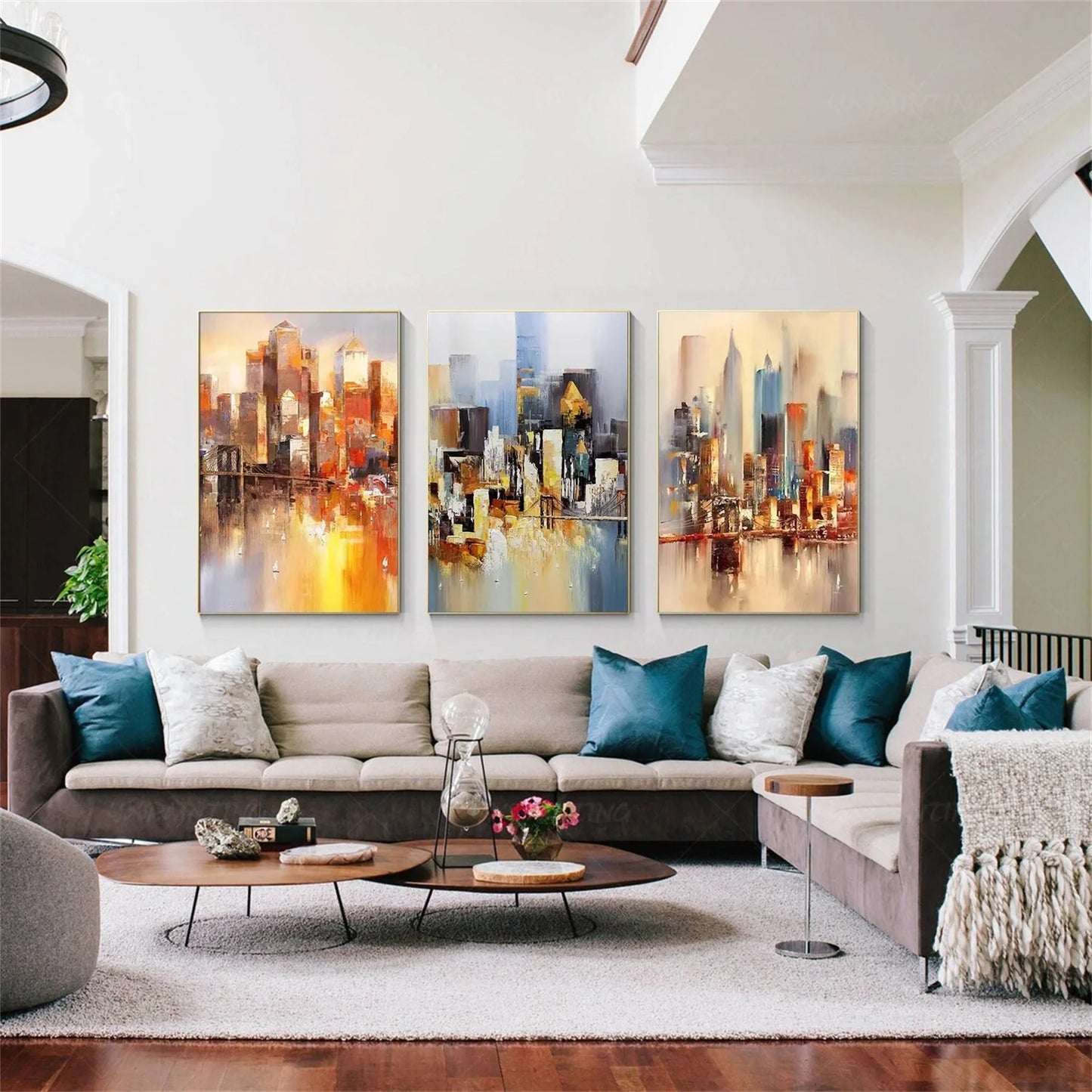 Colorful Abstract Urban Set of 3  Landscape Painting #UL 038