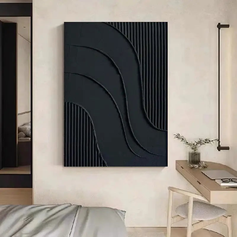 Black Plaster Art Minimalist Textured Painting #MZ007