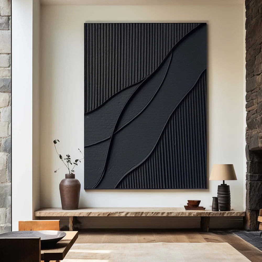 Black Plaster Art Minimalist Textured Painting #MZ030