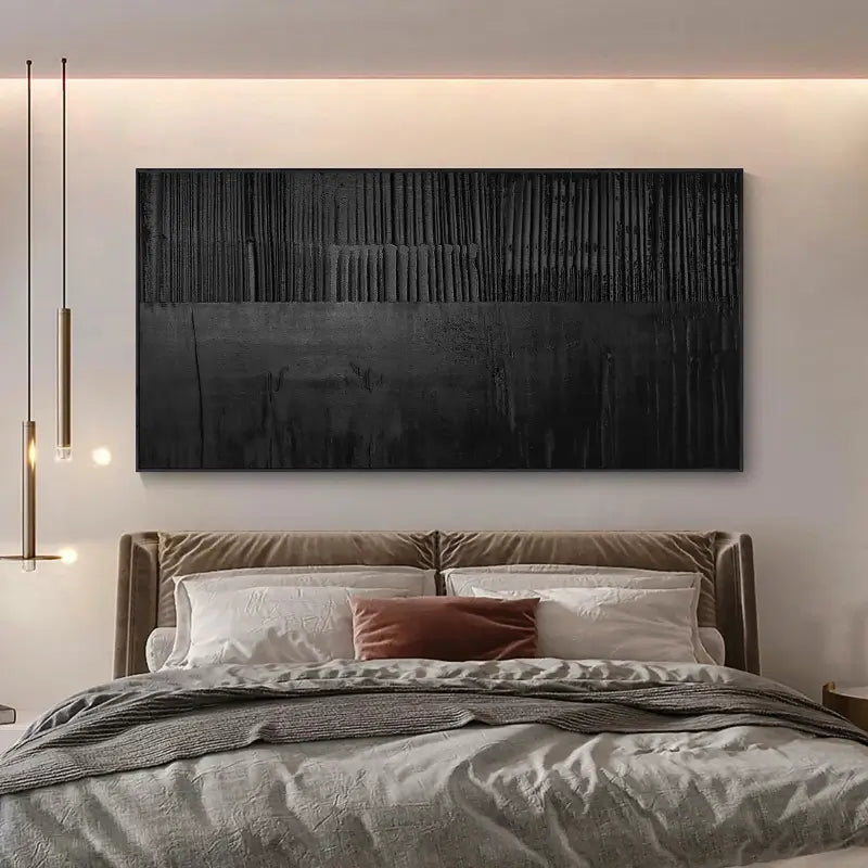Black Minimalist Textured Painting Canvas #MZ016