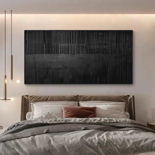 Black Minimalist Textured Painting Canvas #MZ016