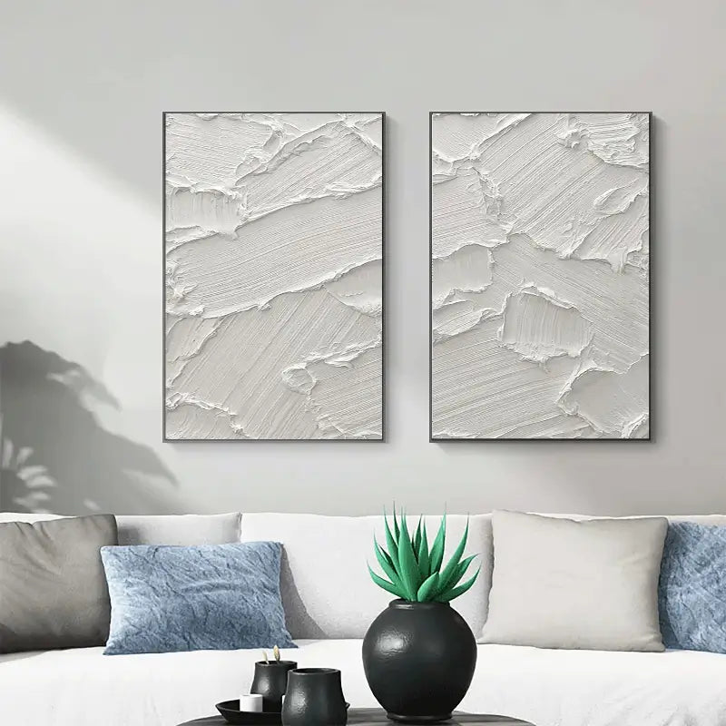 White Minimalist Textured Paintings Canvas Set of 2 #MM051