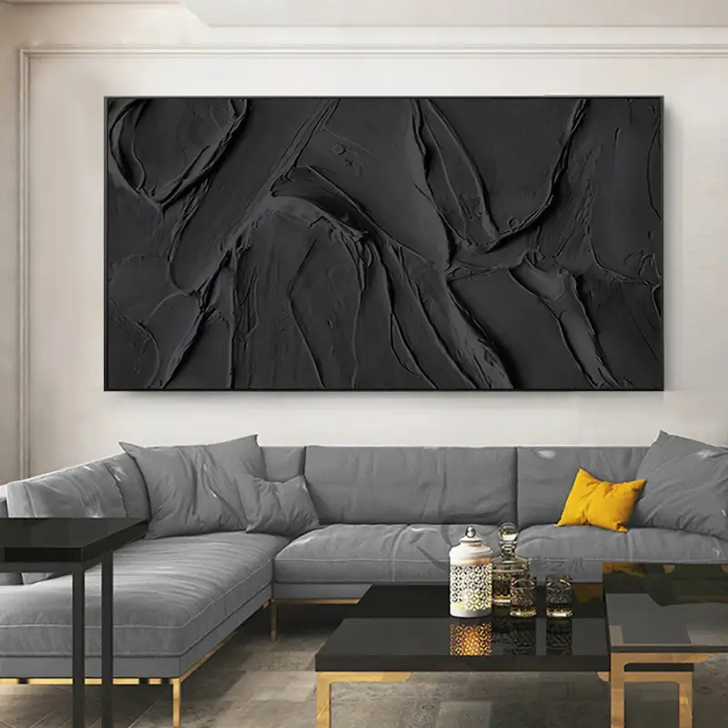 Black Plaster Art Minimalist Textured Painting #MZ020