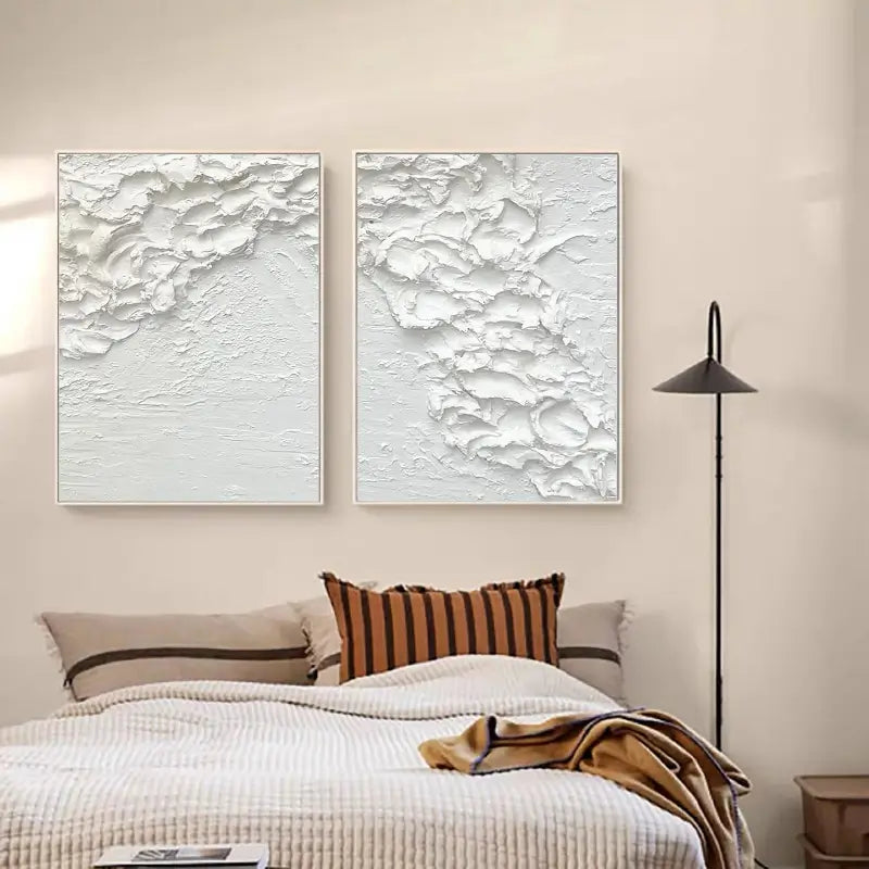 White Minimalist Textured Paintings Canvas Set of 2 #MM061