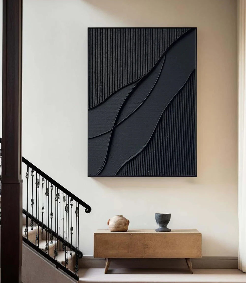 Black Plaster Art Minimalist Textured Painting #MZ030