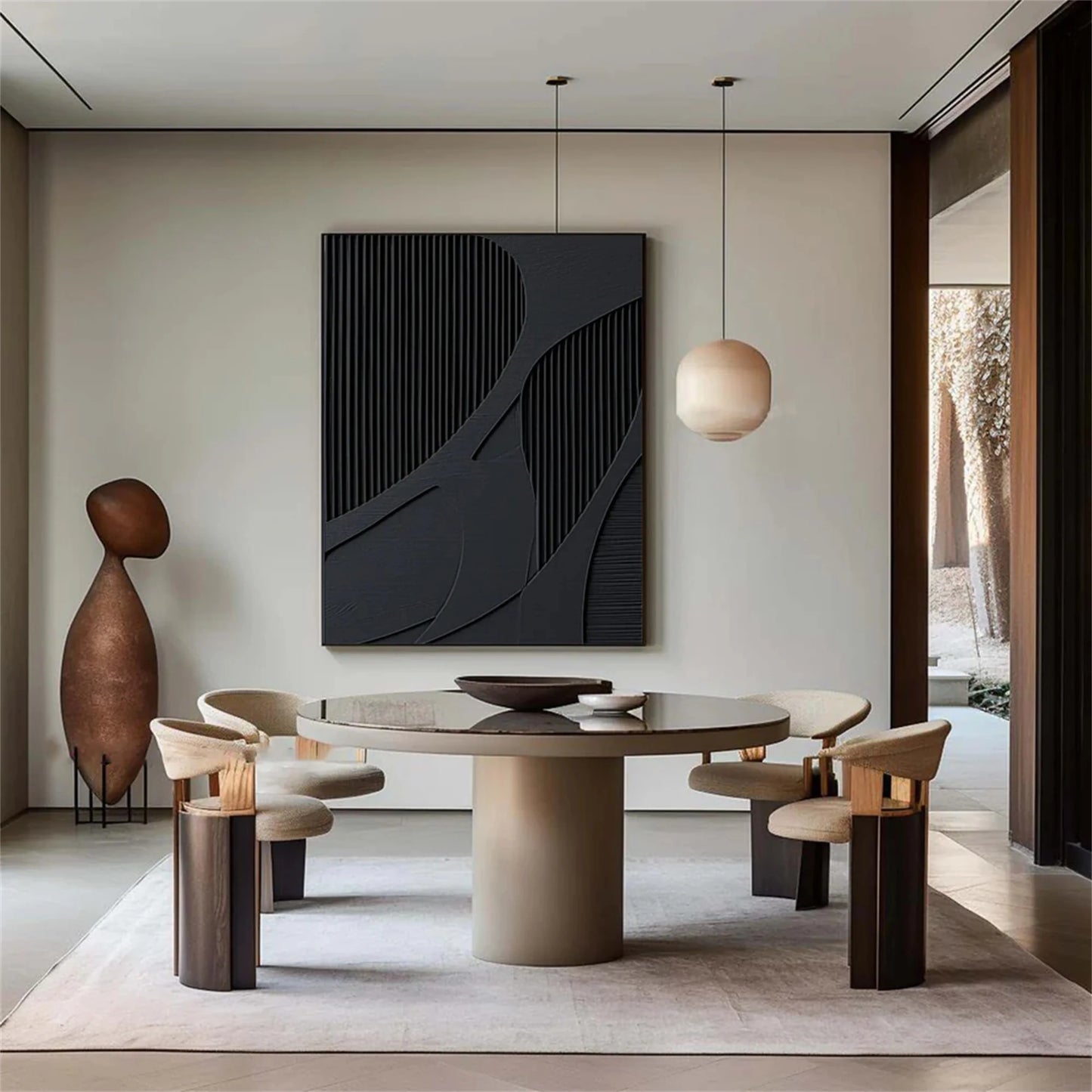 Black Plaster Art Minimalist Textured Painting #MZ034