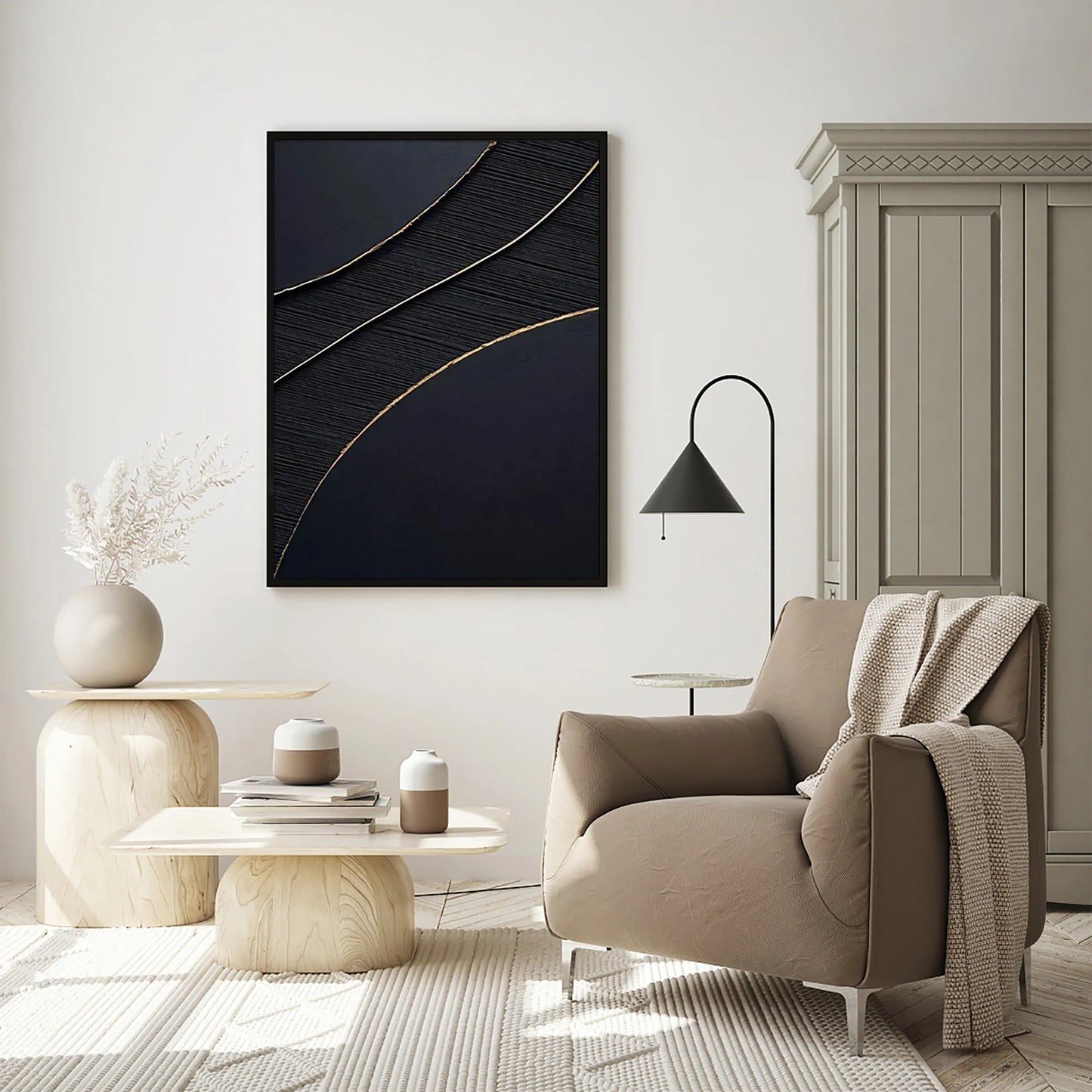 Black Gold Minimalist Textured Painting #MZ049