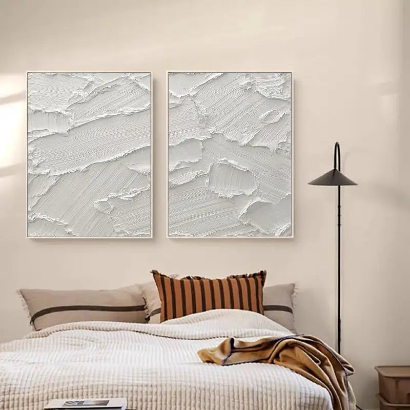White Minimalist Textured Paintings Canvas Set of 2 #MM051