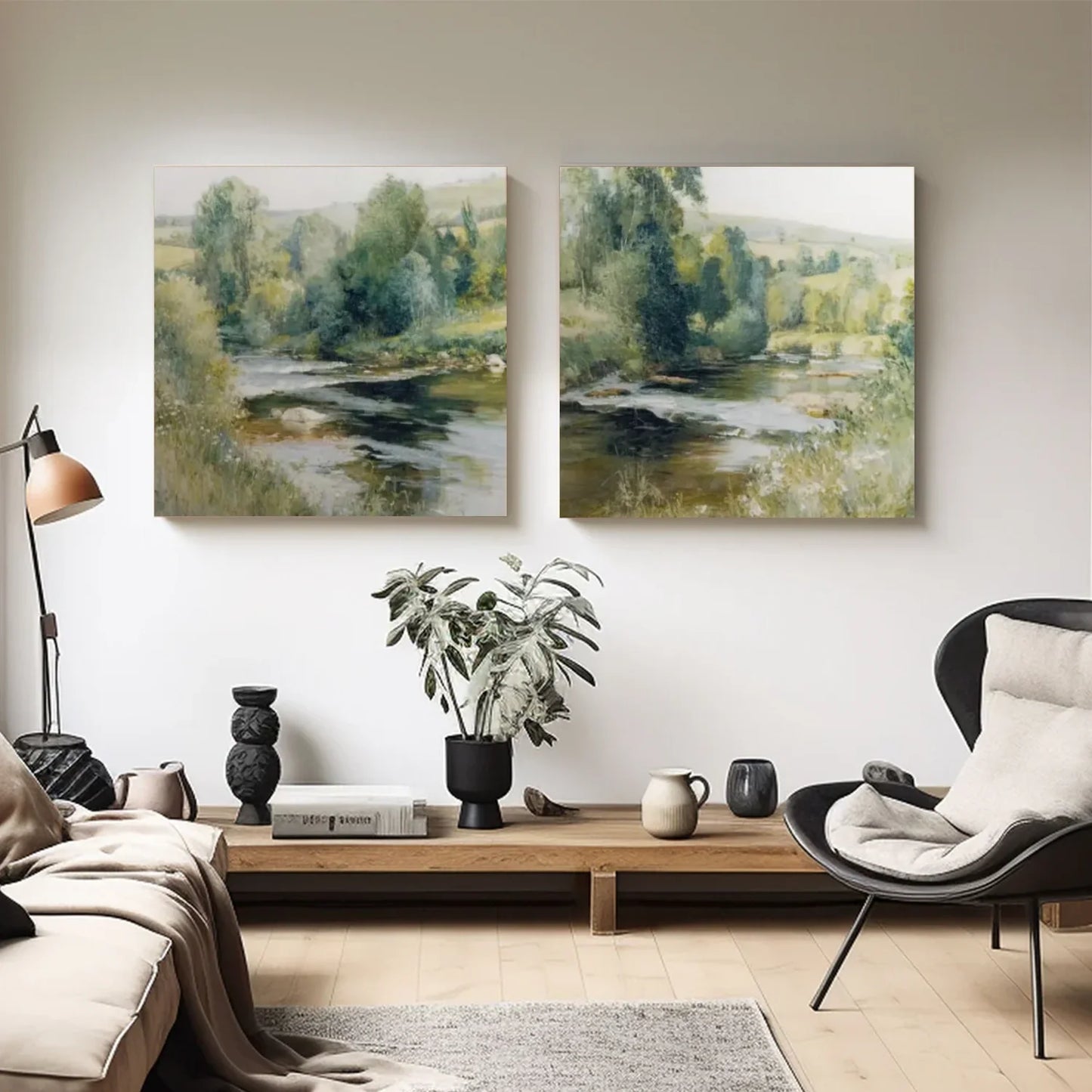 Abstract Urban Square Set of 2  Landscape Painting #UL 046