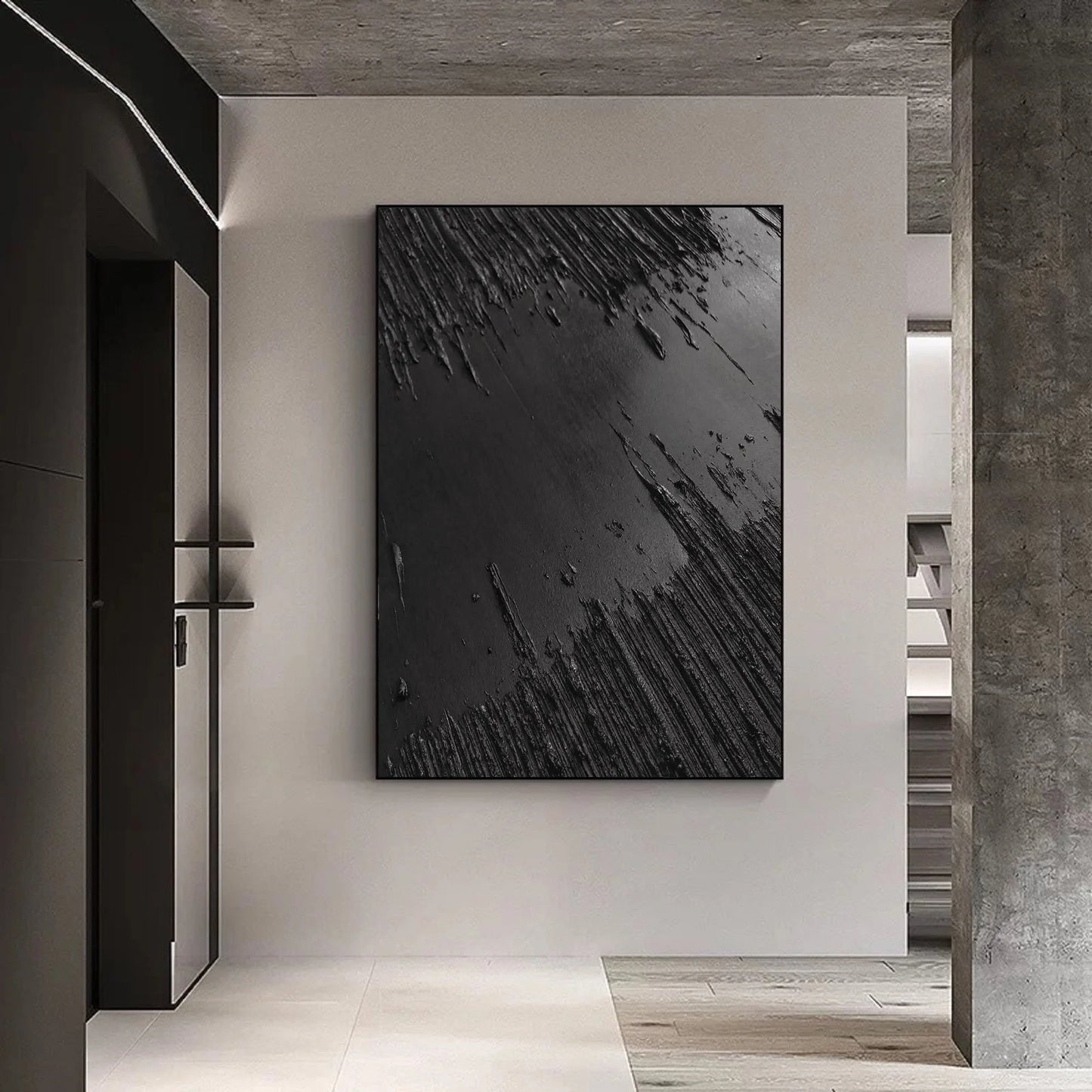 Black Minimalist Textured Painting Canvas #MZ013