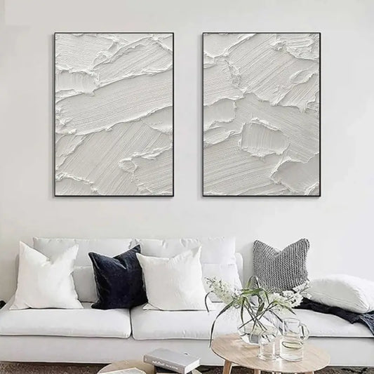 White Minimalist Textured Paintings Canvas Set of 2 #MM051