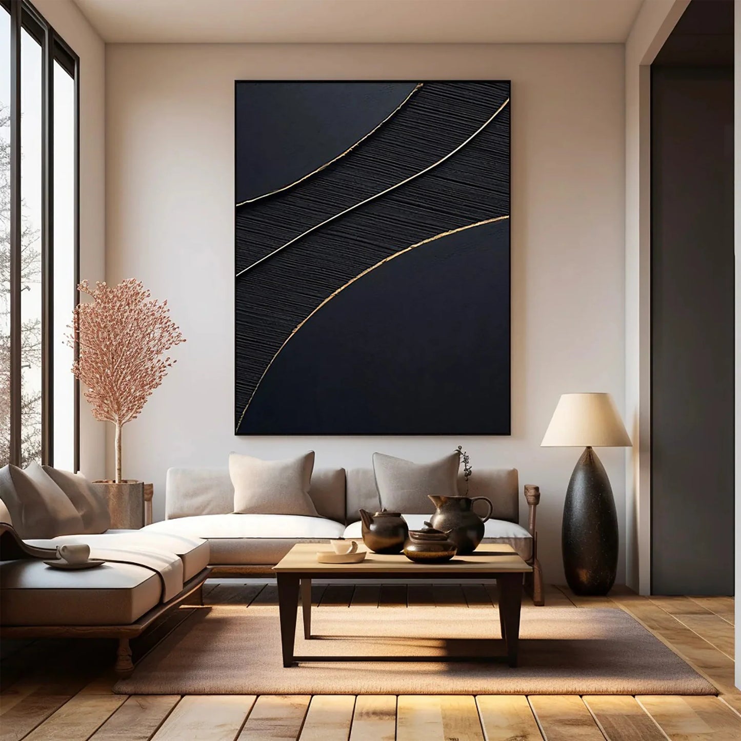Black Gold Minimalist Textured Painting #MZ049