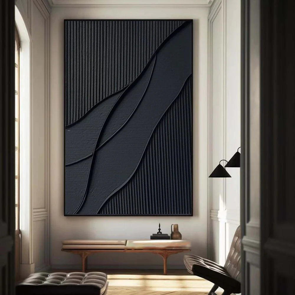 Black Plaster Art Minimalist Textured Painting #MZ030