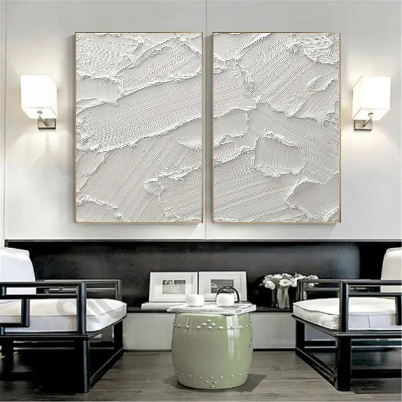 White Minimalist Textured Paintings Canvas Set of 2 #MM051