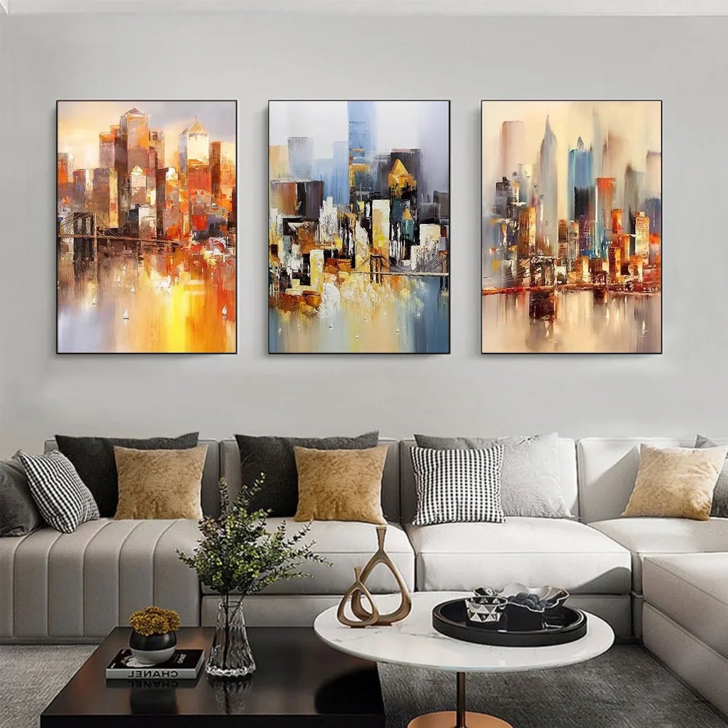 Colorful Abstract Urban Set of 3  Landscape Painting #UL 038