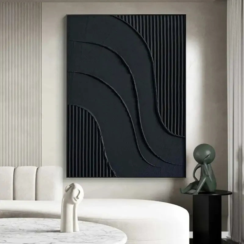 Black Plaster Art Minimalist Textured Painting #MZ007