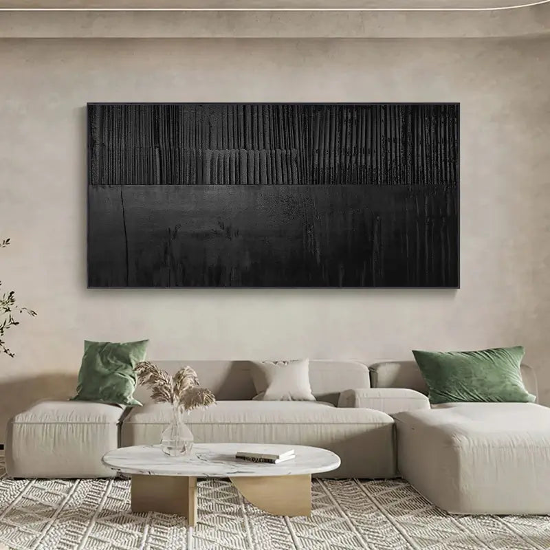 Black Minimalist Textured Painting Canvas #MZ016