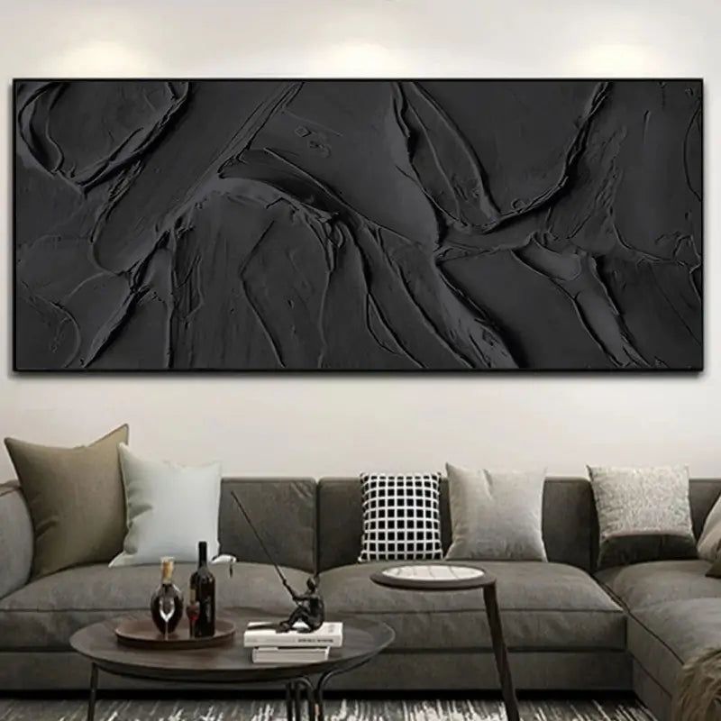 Black Plaster Art Minimalist Textured Painting #MZ020