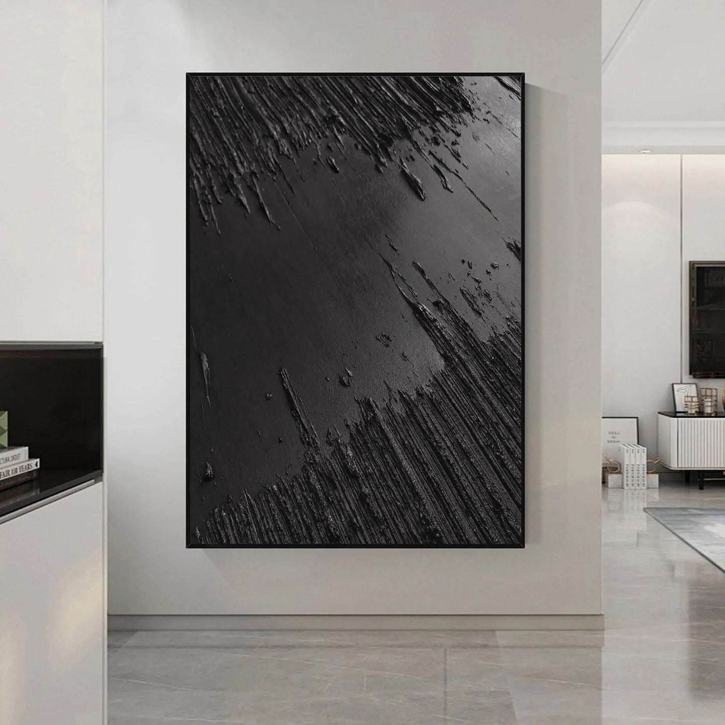 Black Minimalist Textured Painting Canvas #MZ013