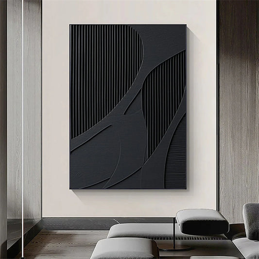 Black Plaster Art Minimalist Textured Painting #MZ034