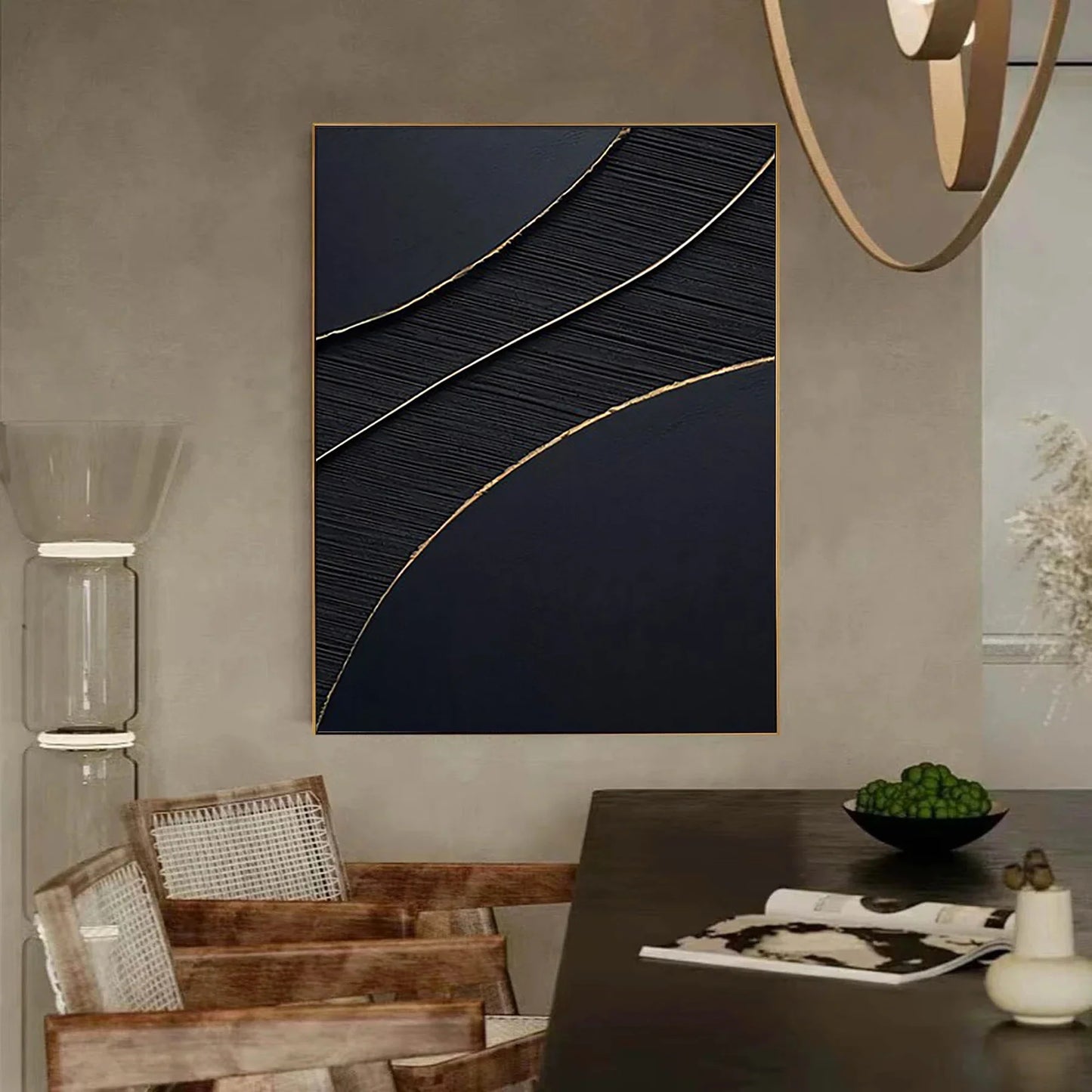 Black Gold Minimalist Textured Painting #MZ049