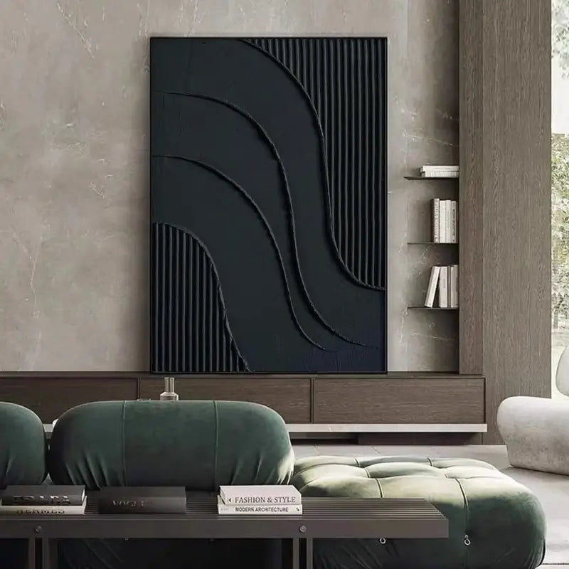 Black Plaster Art Minimalist Textured Painting #MZ007