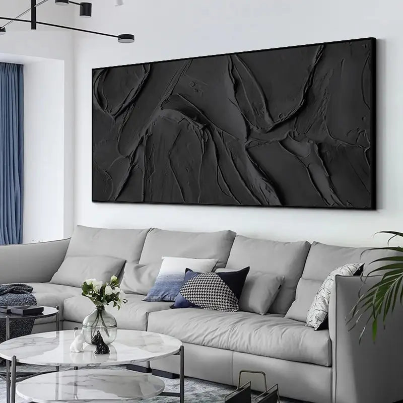 Black Plaster Art Minimalist Textured Painting #MZ020