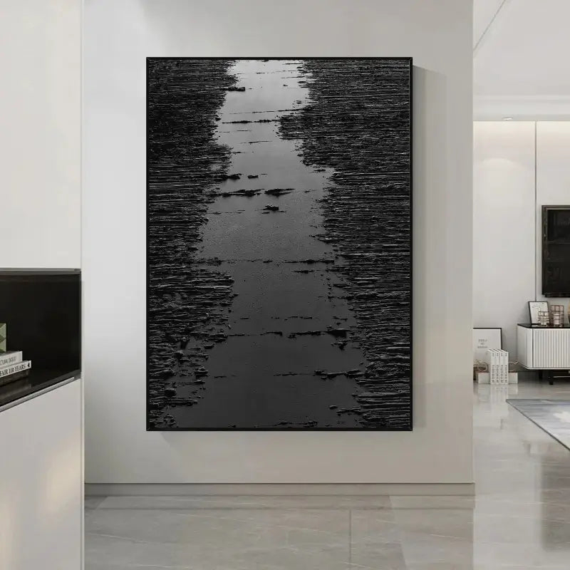 Black Minimalist Textured Painting Canvas #MZ008