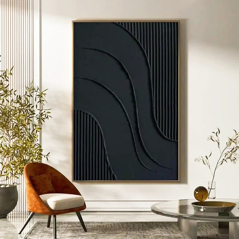 Black Plaster Art Minimalist Textured Painting #MZ007