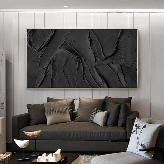 Black Plaster Art Minimalist Textured Painting #MZ020