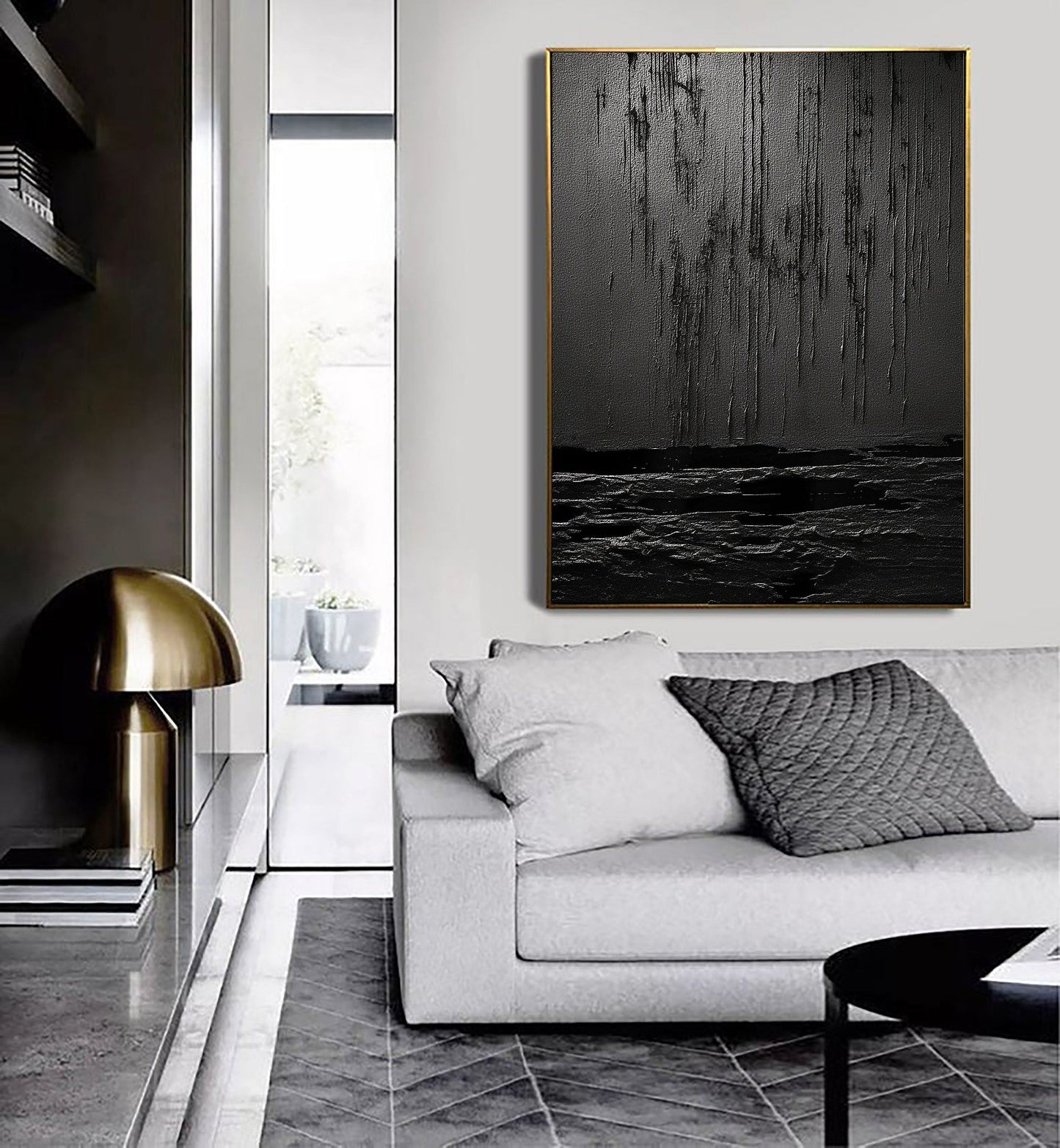 Black Minimalist Textured Painting Canvas #MZ031