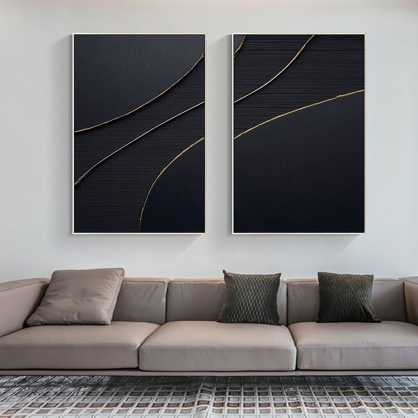 Black Gold Minimalist Textured Paintings Set of 2 #MZ042