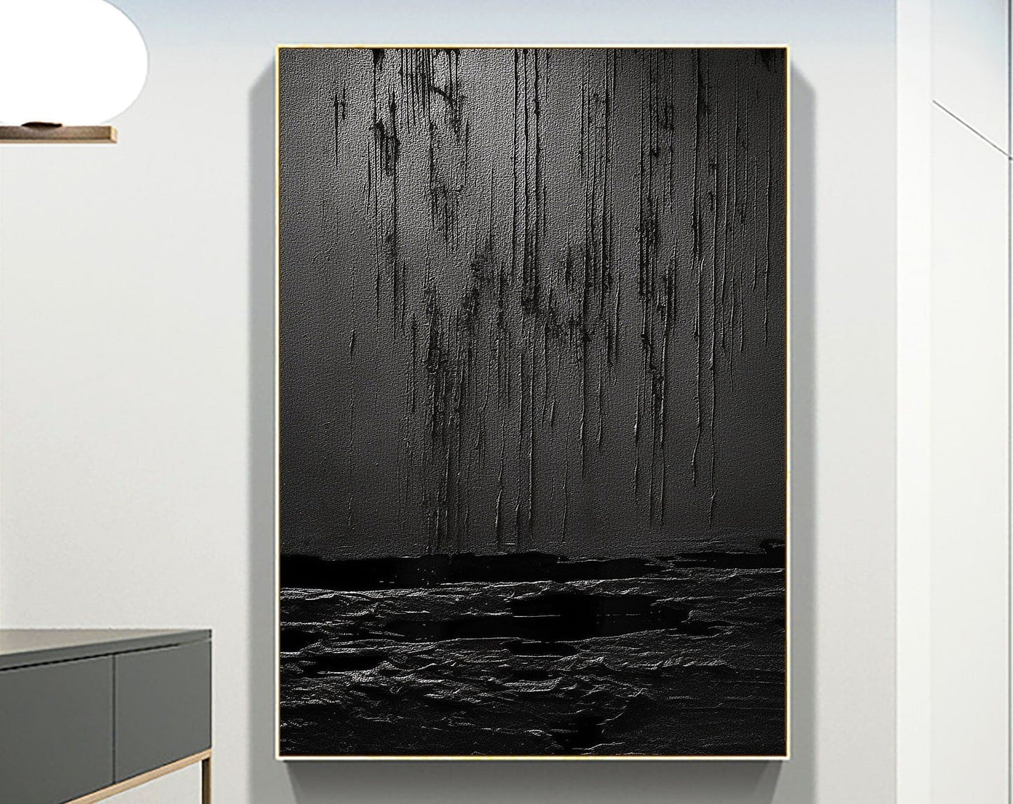 Black Minimalist Textured Painting Canvas #MZ031