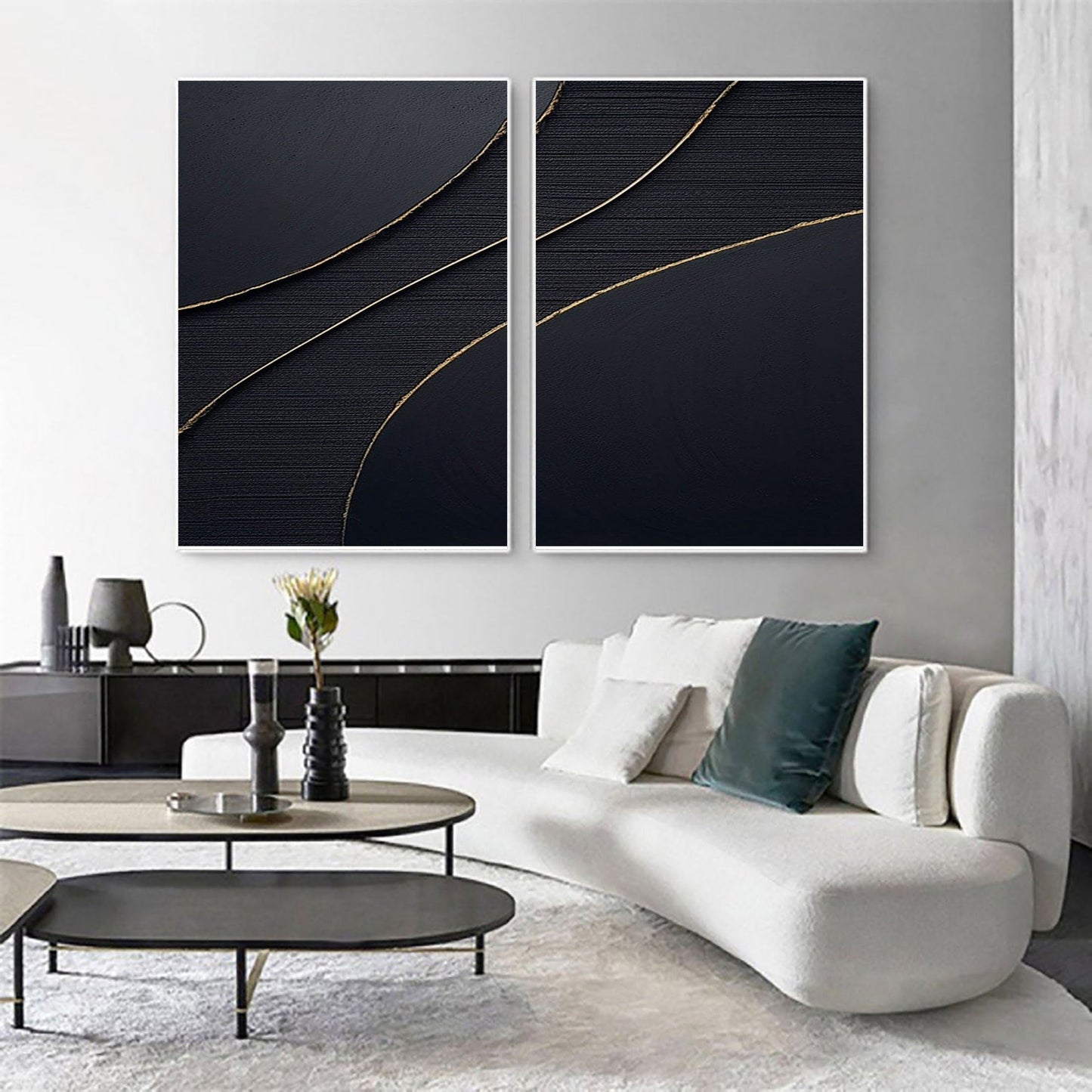 Black Gold Minimalist Textured Paintings Set of 2 #MZ042