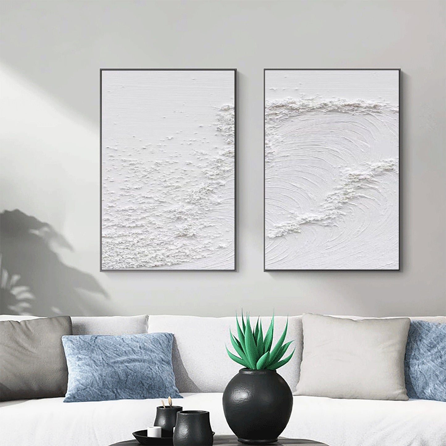 White Minimalist Textured Paintings Canvas Set of 2 #MM080