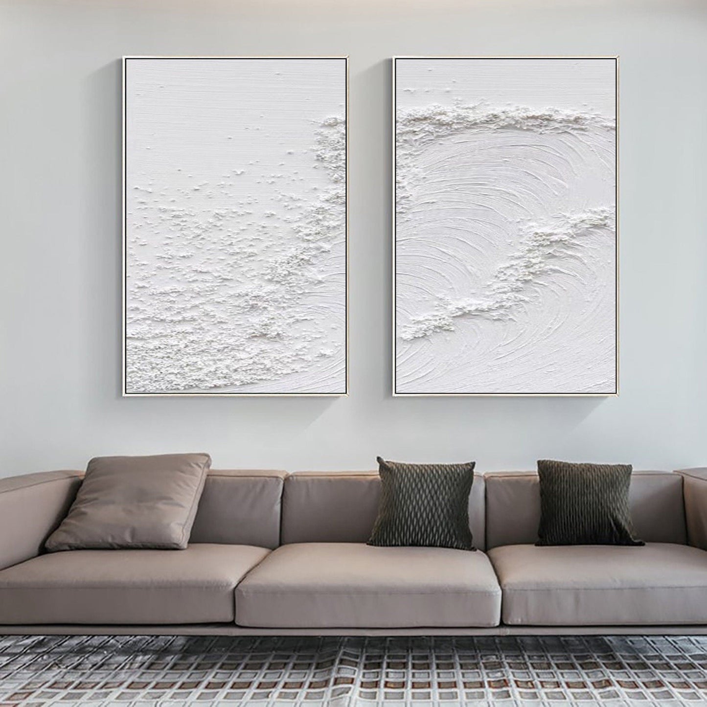 White Minimalist Textured Paintings Canvas Set of 2 #MM080