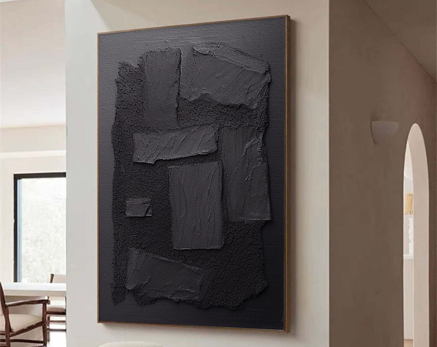 Black Plaster Art Minimalist Textured Painting #MZ033