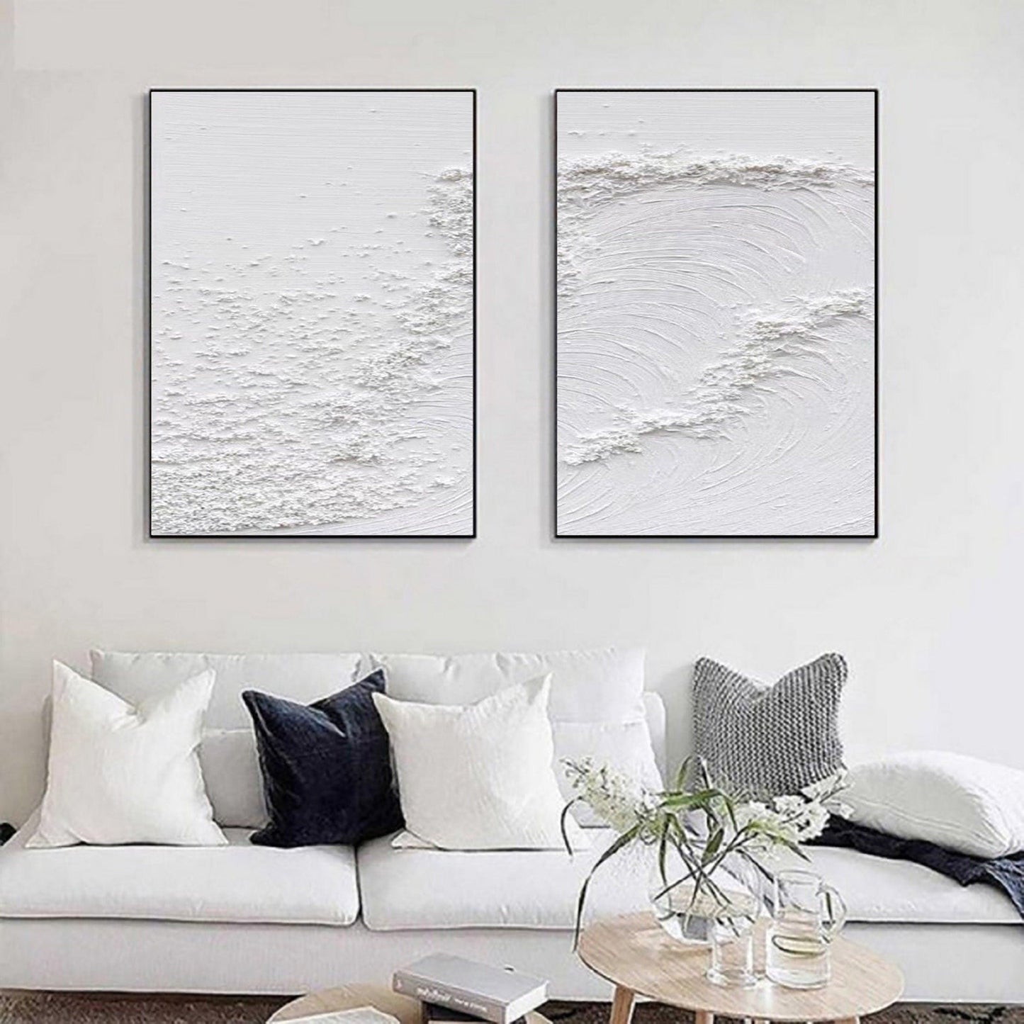 White Minimalist Textured Paintings Canvas Set of 2 #MM080
