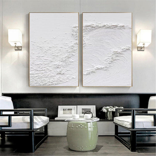 White Minimalist Textured Paintings Canvas Set of 2 #MM080