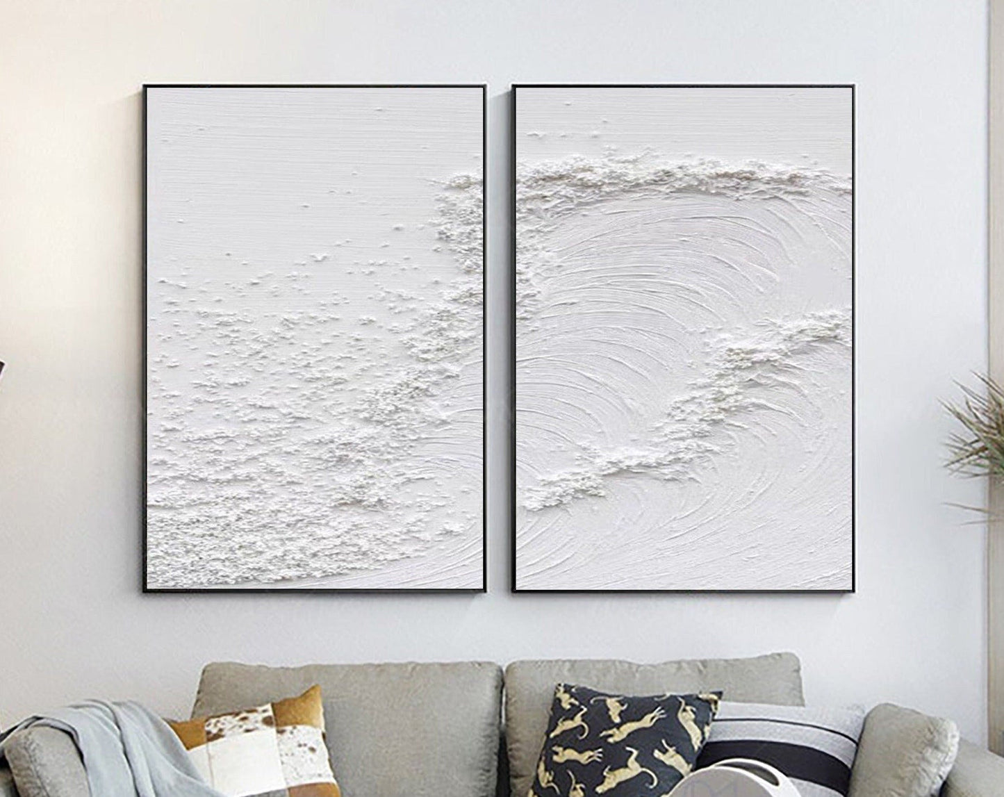 White Minimalist Textured Paintings Canvas Set of 2 #MM080