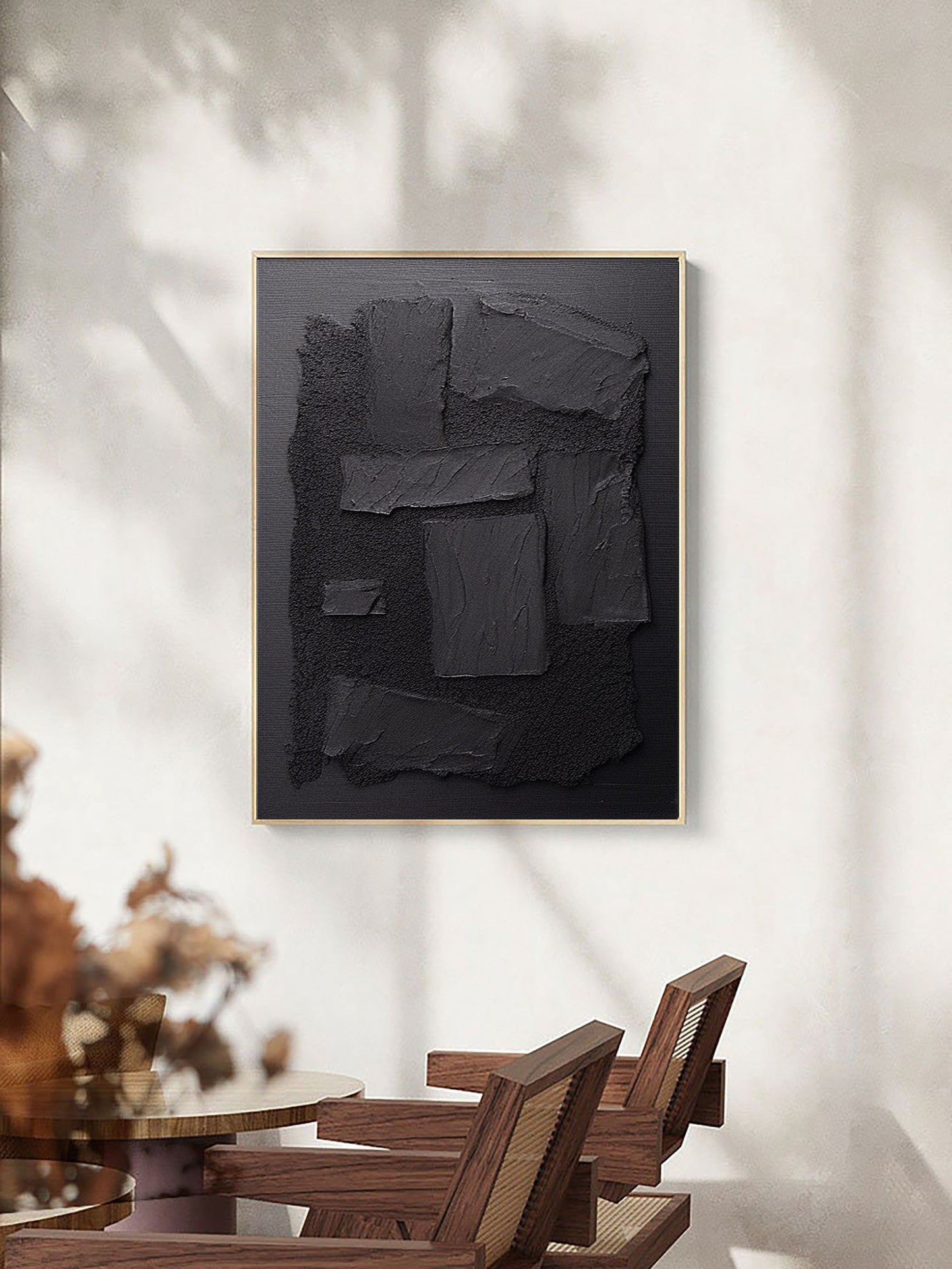 Black Plaster Art Minimalist Textured Painting #MZ033