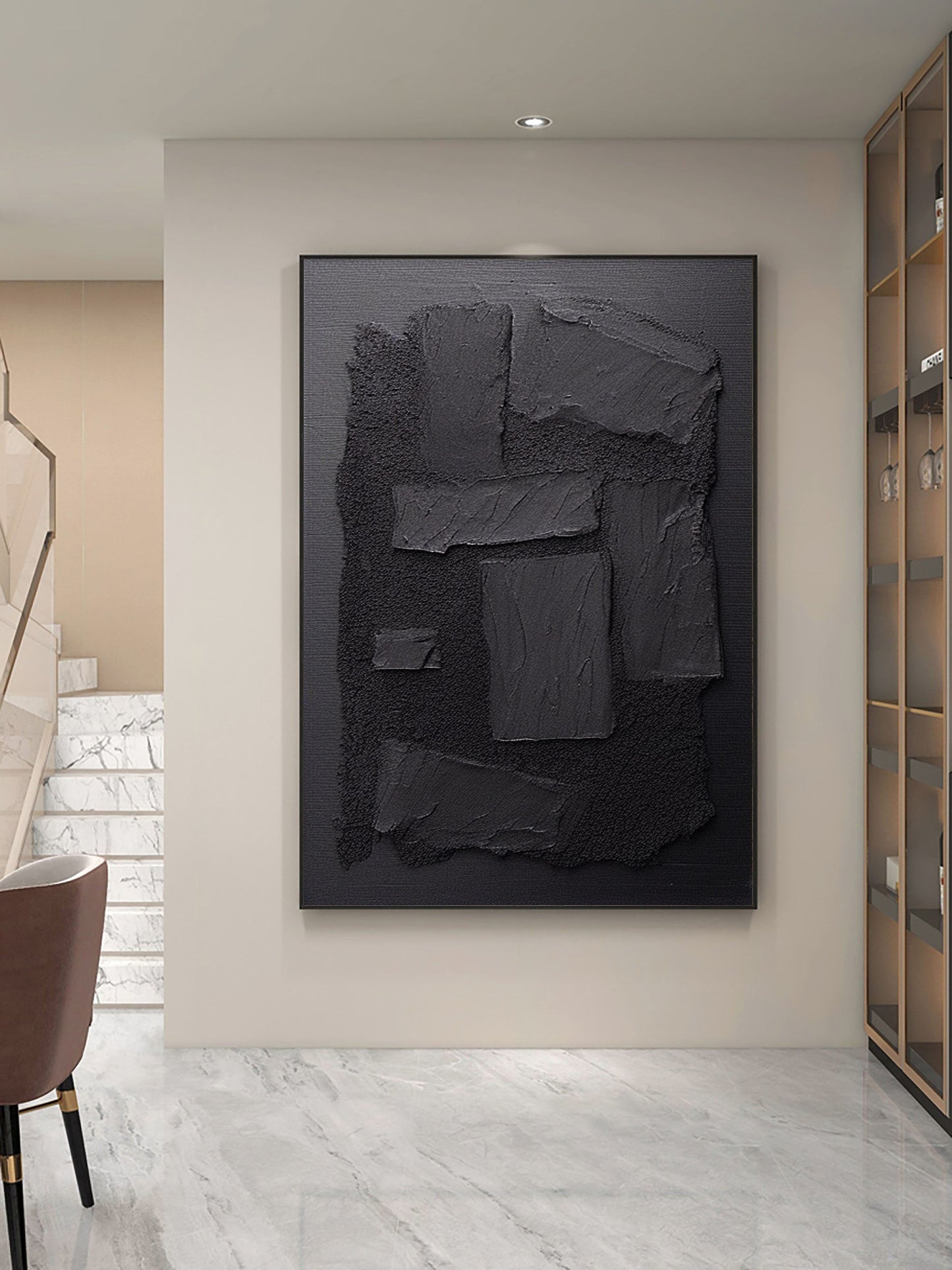 Black Plaster Art Minimalist Textured Painting #MZ033
